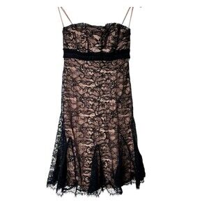 Badgley Mischka Y2K 2 black lace overlay strapless dress whimsigoth